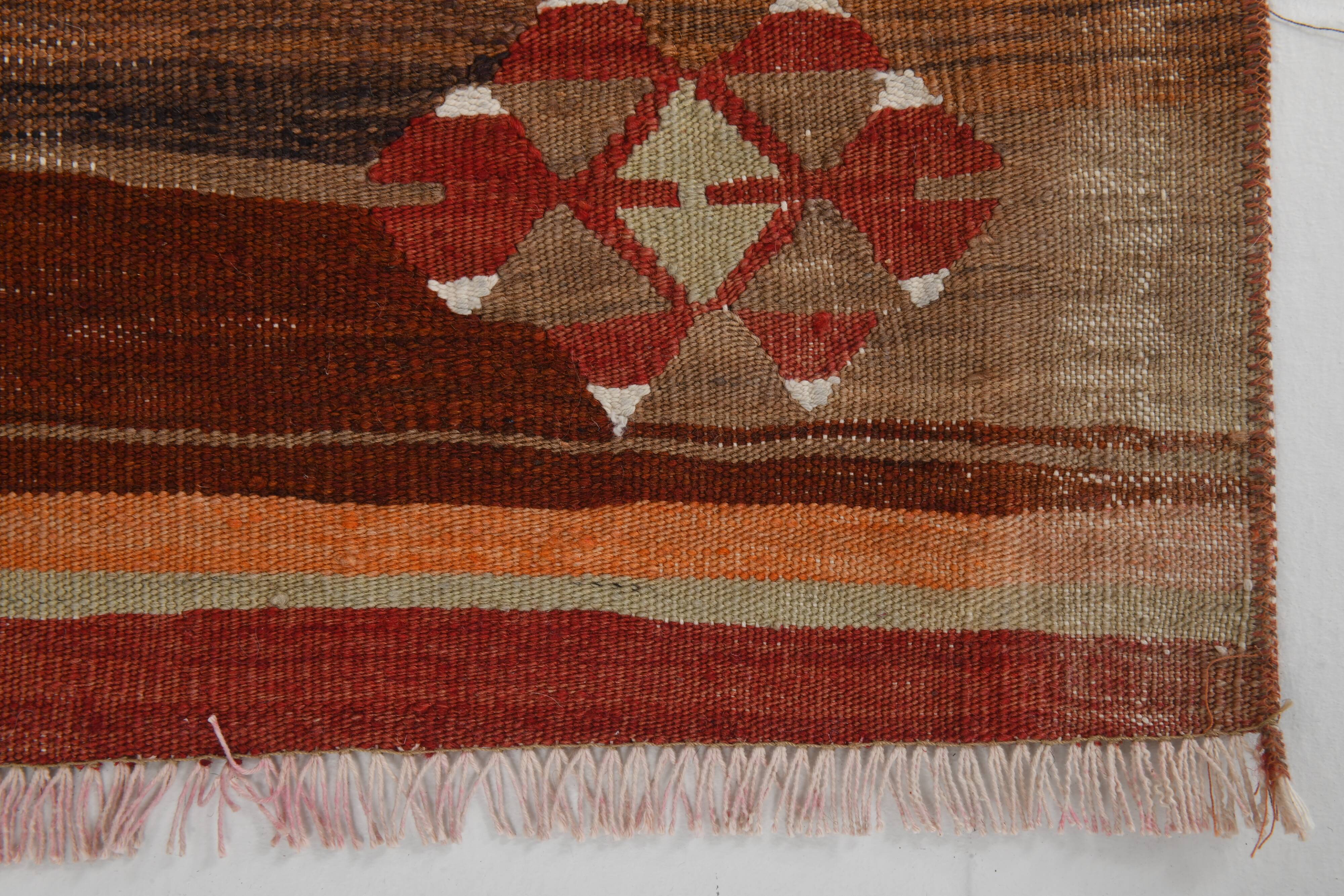 3x10 Red Brown Kilim Runner Rug 80x303Cm