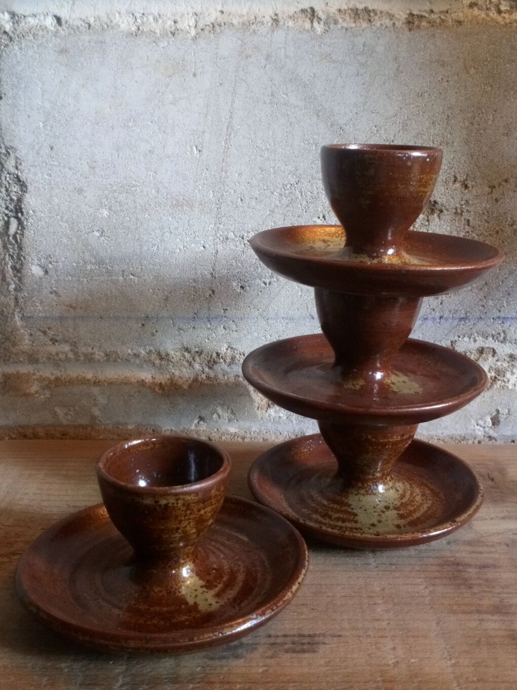 Four pyrite stoneware shells