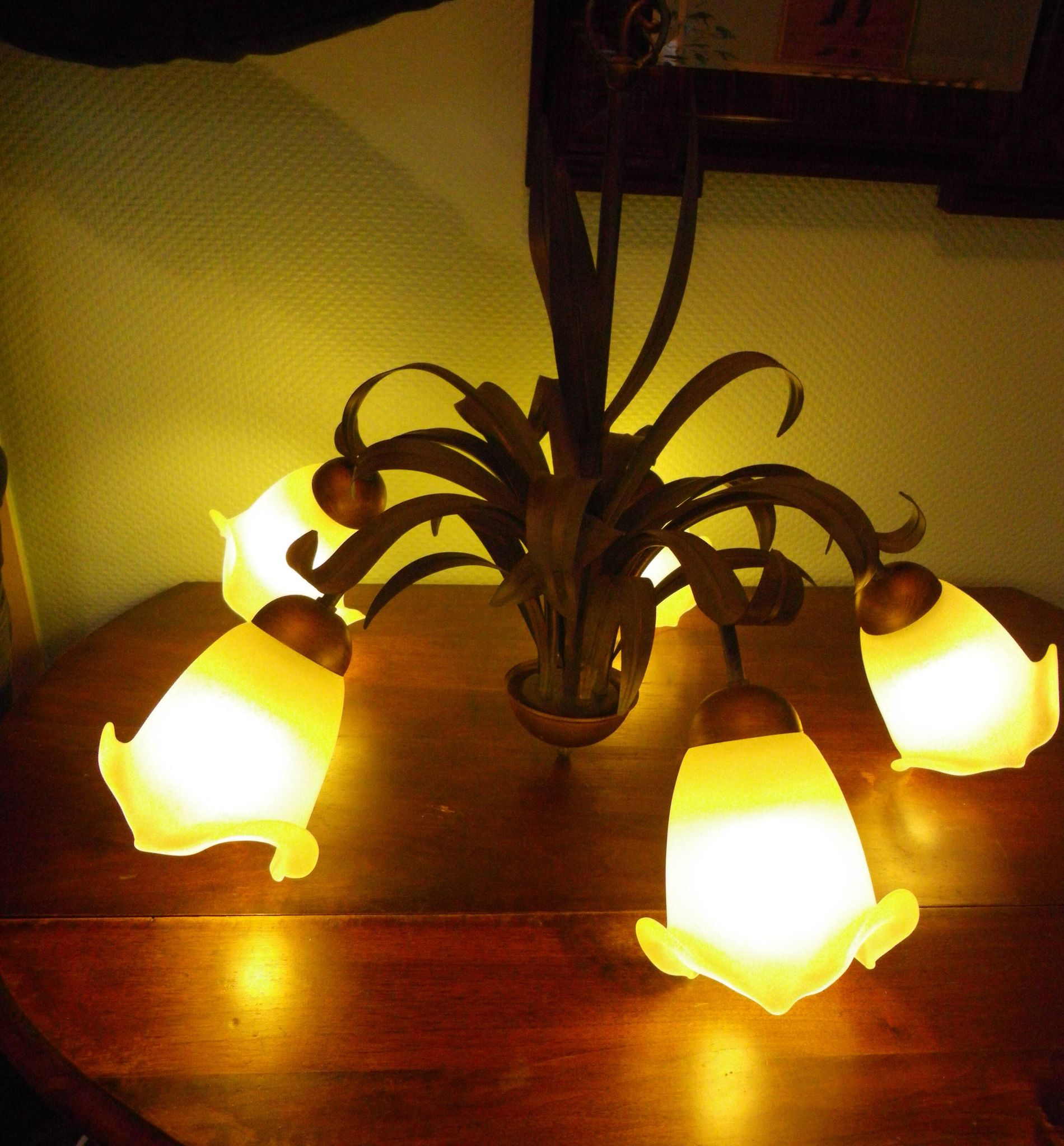 Five Pendant Lights with Frosted White Glass, 1970s