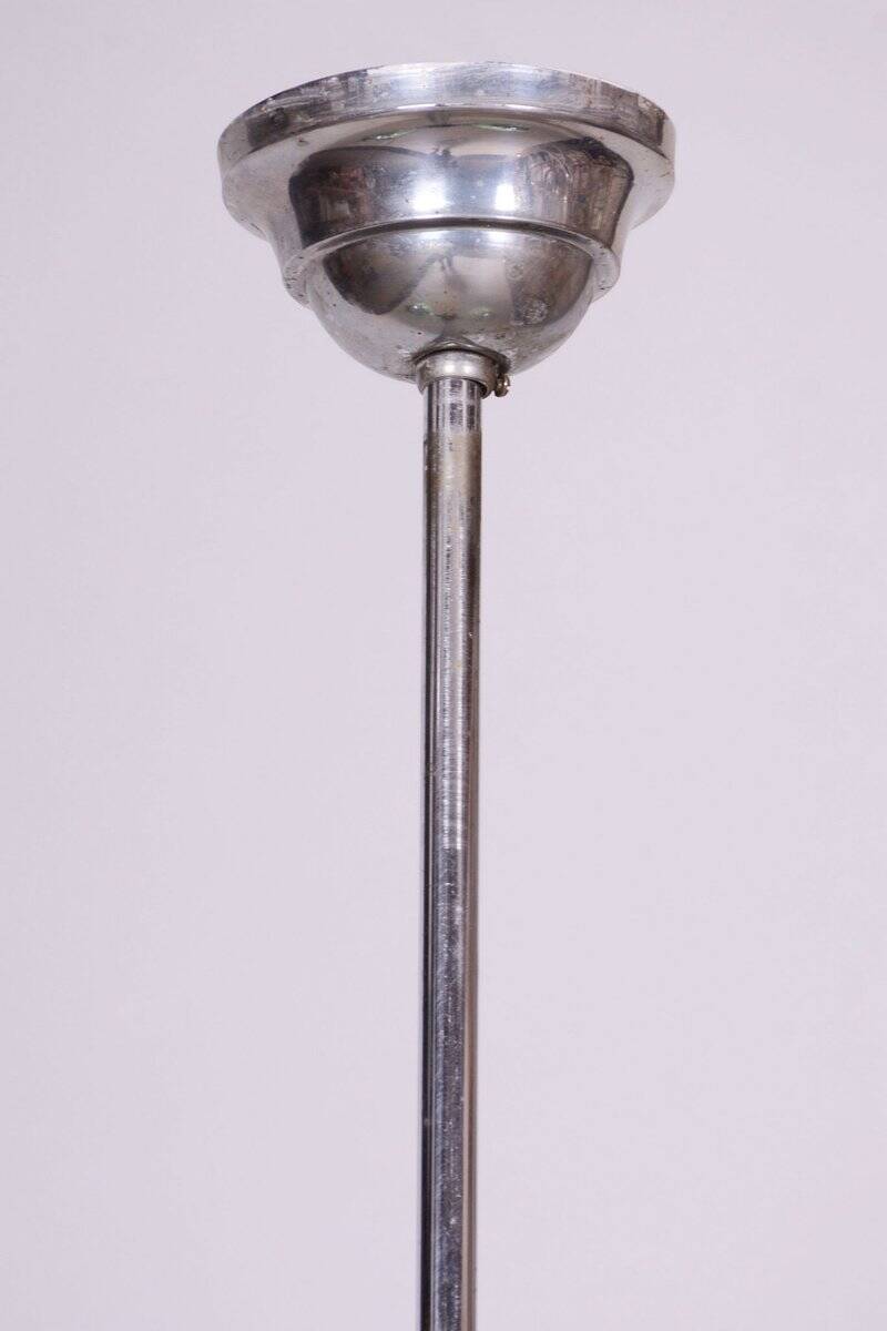 Czech Bauhaus Chandelier in Chrome-Plated Steel and Opaline Glass, 1930s