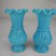 pair of small old blue opaline vases, shabby kitsch decor