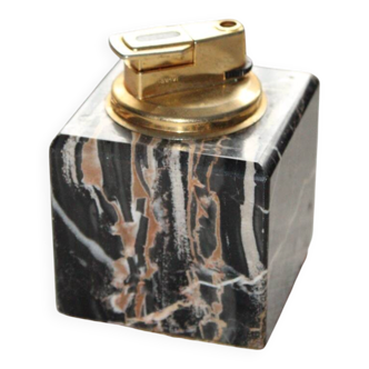 Vintage table lighter in black marble and brass