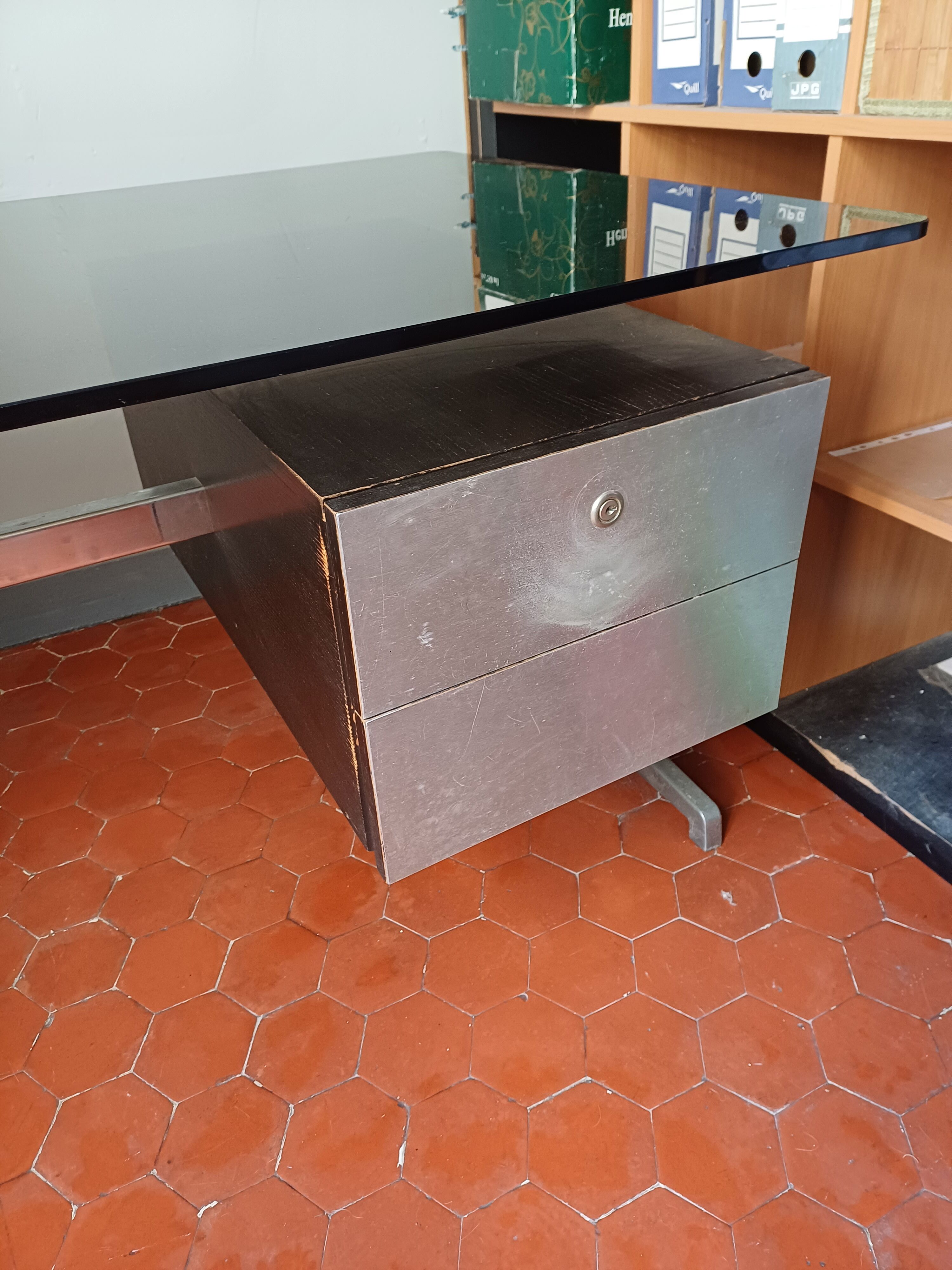 Bureau design vintage plateau verre style etienne fermigier 1970