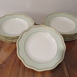Set of 12 hollow plates in green limoges procelaine