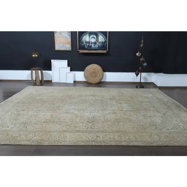 1970s Vintage Persian Handmade Wool Cotton Orange Area Rug 282x377