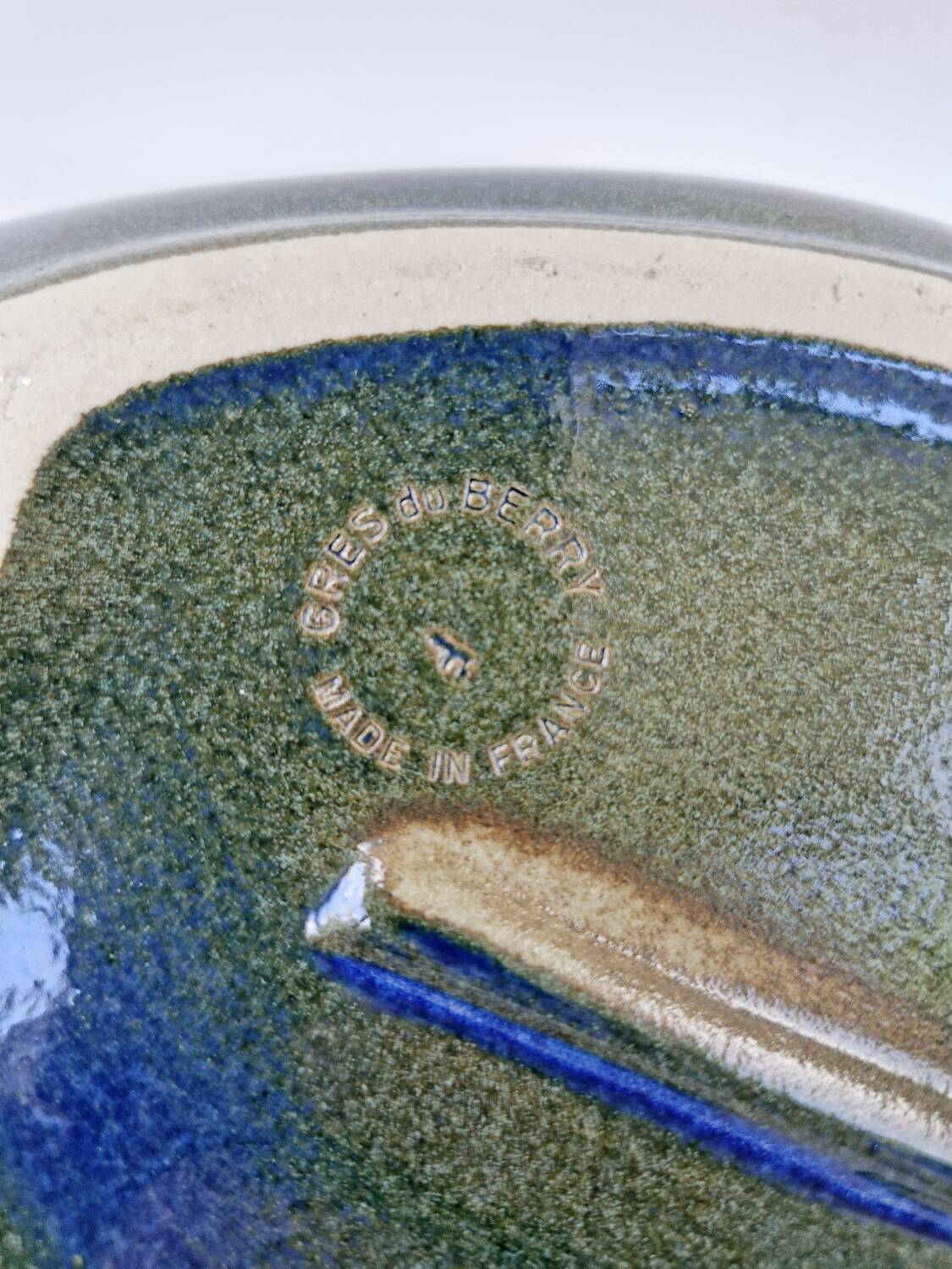 Vintage Plate Duck Foie Gras Blue Stoneware from Berry, France 25.5x15cm