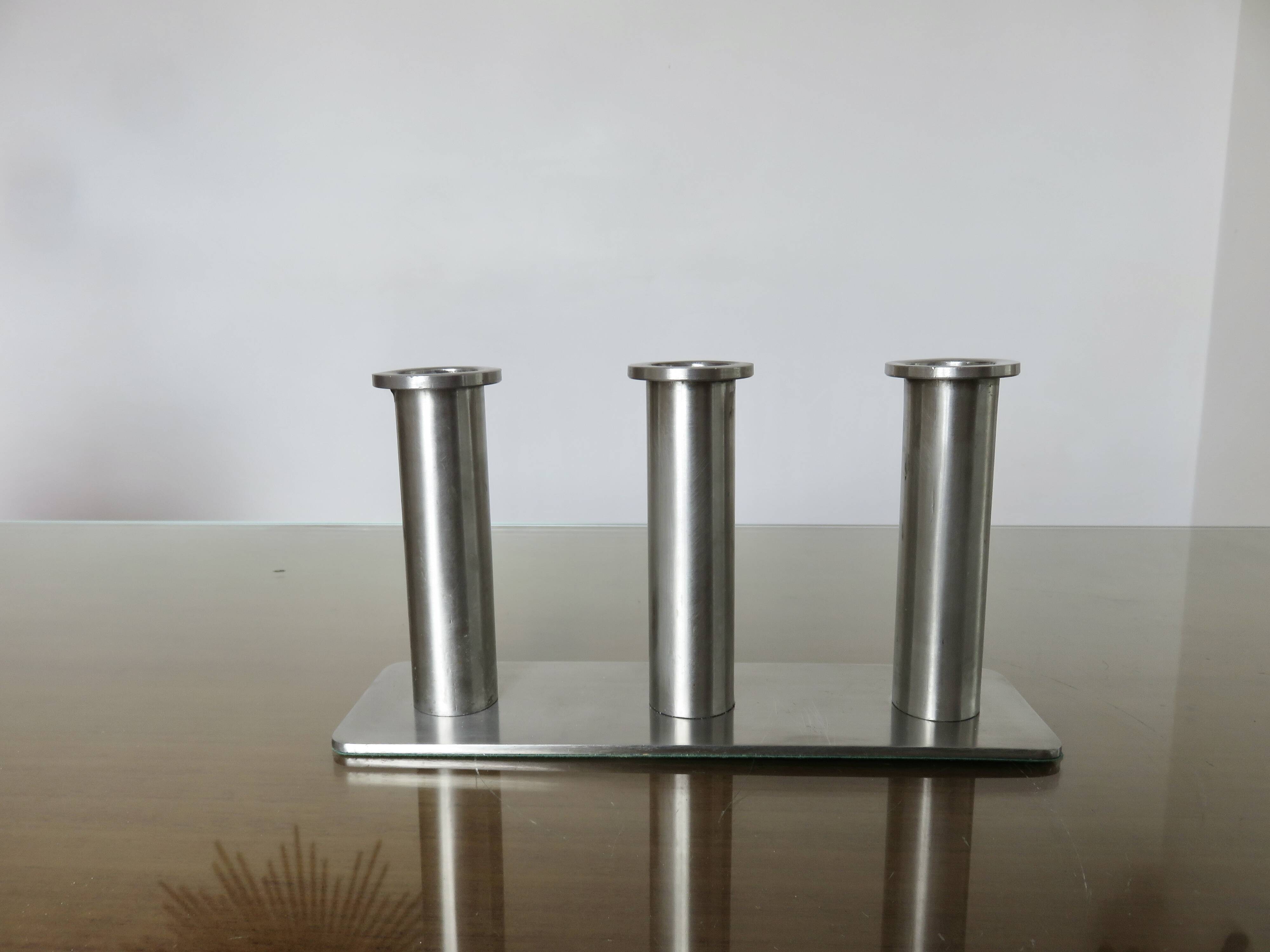 Bougeoir triple en acier inoxydable 1970