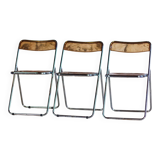 Set of 3 folding chairs in plexiglass and chrome, 1970.