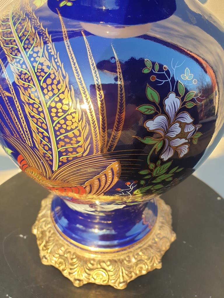 Ceramic lamp birds lyres on midnight blue background Napoleon III