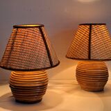 Paire de lampes en bambou et osier
