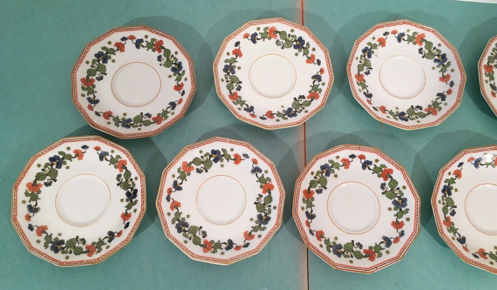Set of 8 ancient porcelain saucers from Limoges a. Lanternier - cie