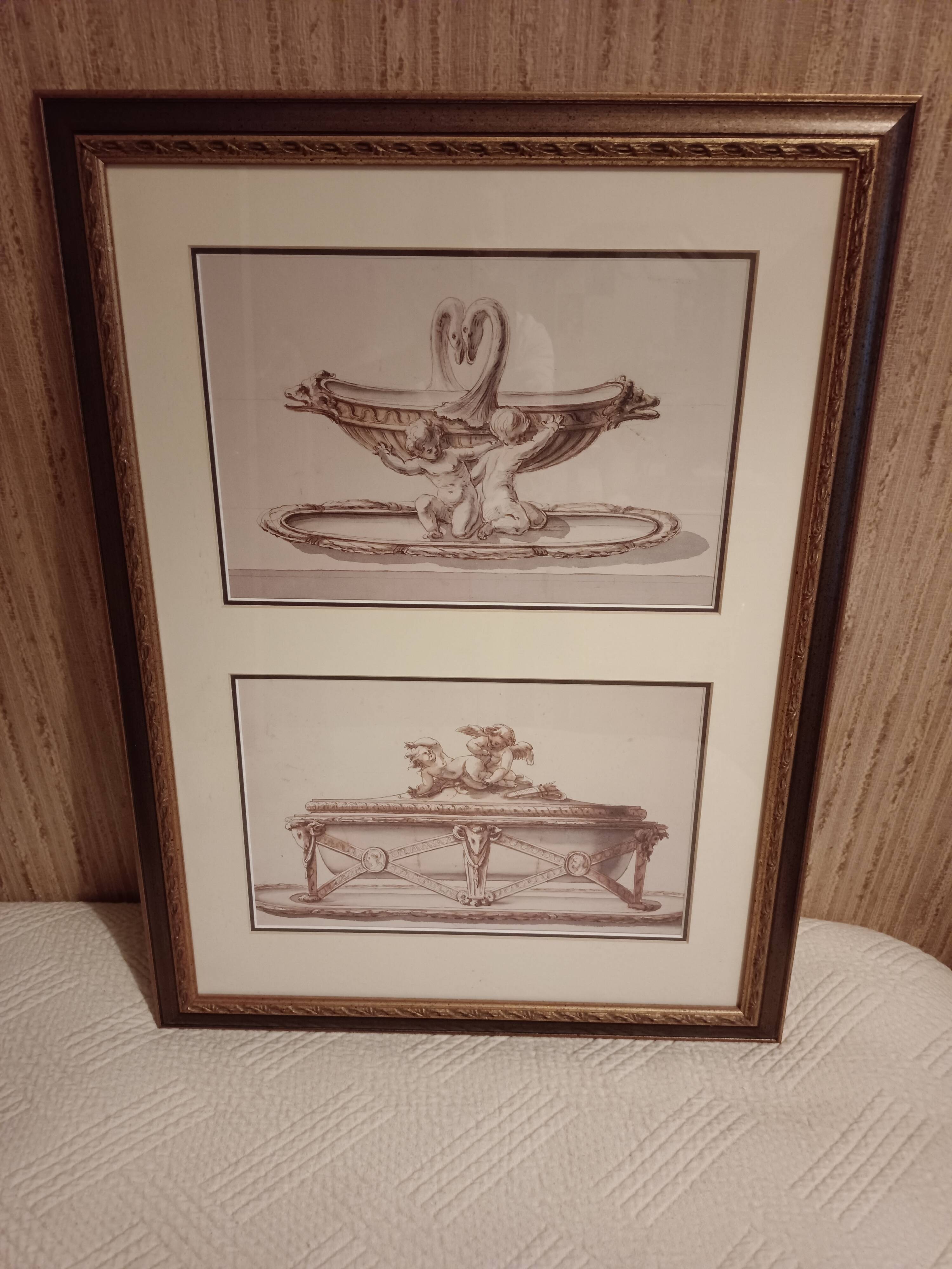 Dessins au crayon et aquarelle, XIXème siècle