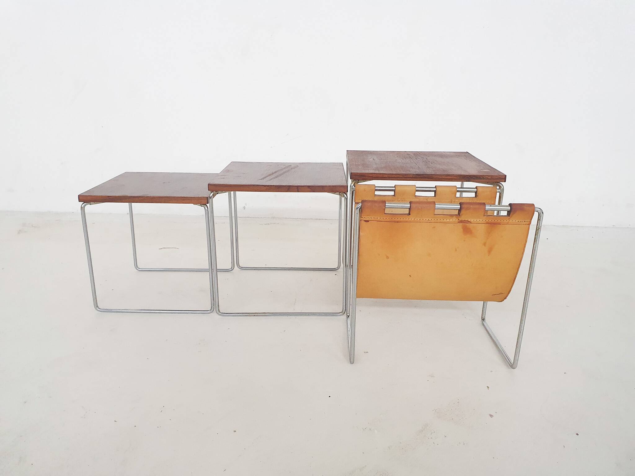 Mid-century rosewood and leather mimiset by Brabantia, The Netherlands 1950
