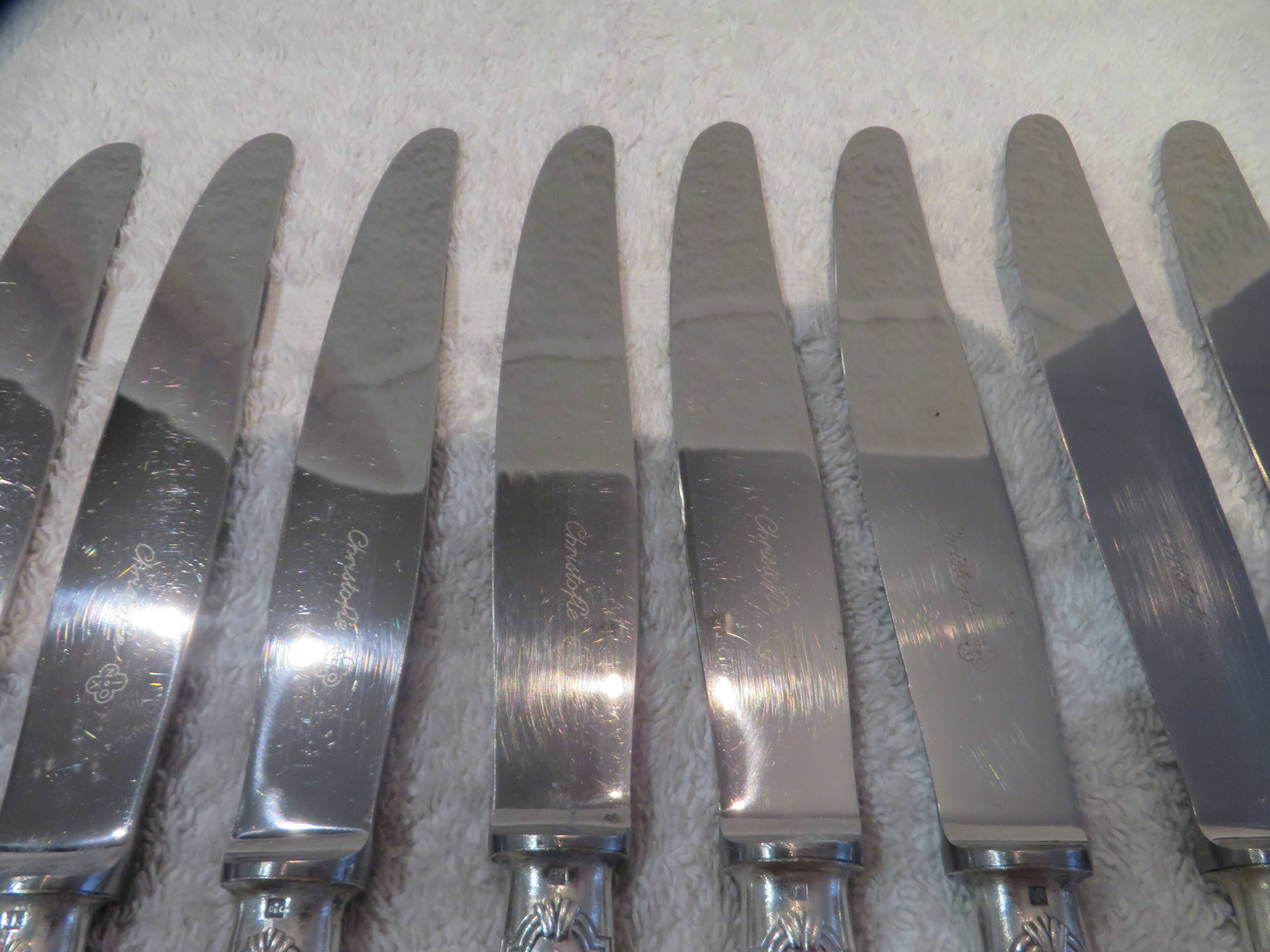 11 Christofle Rubans LXVI tapered silver metal handle table knives