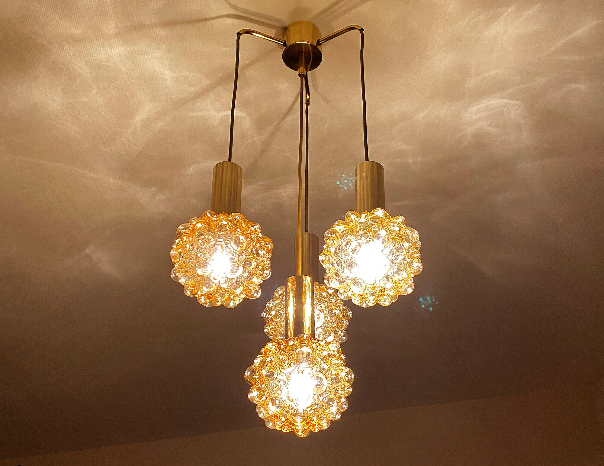 Vintage suspension lamp Limburg, Bubble Glass & Brass, 70s