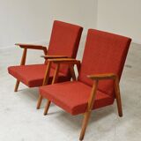 Pair of Uluv red Eastern Bloc armchairs, 1960s