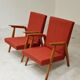 Pair of Uluv red Eastern Bloc armchairs, 1960s