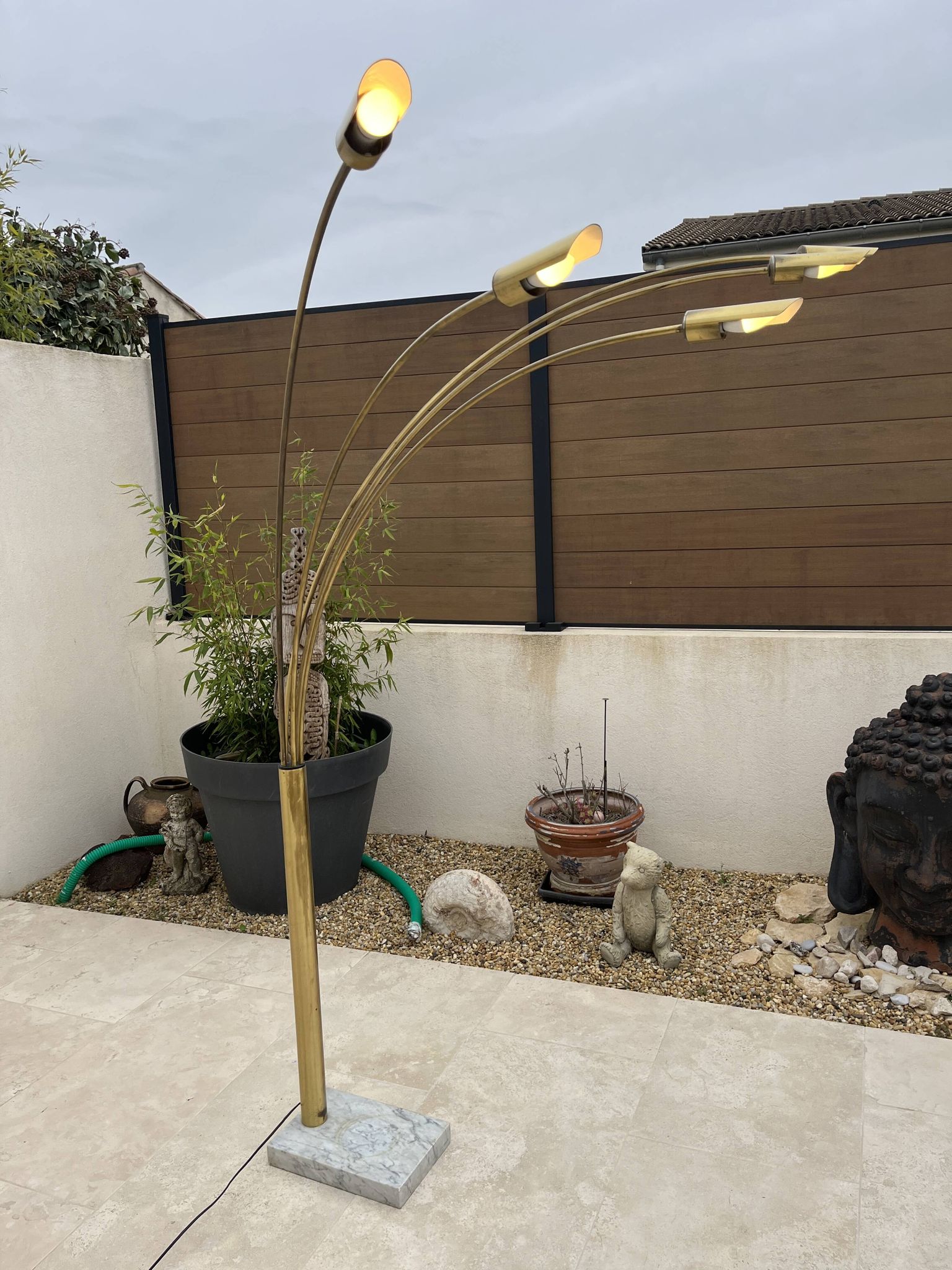 lampadaire 5 feux doré design des années 70