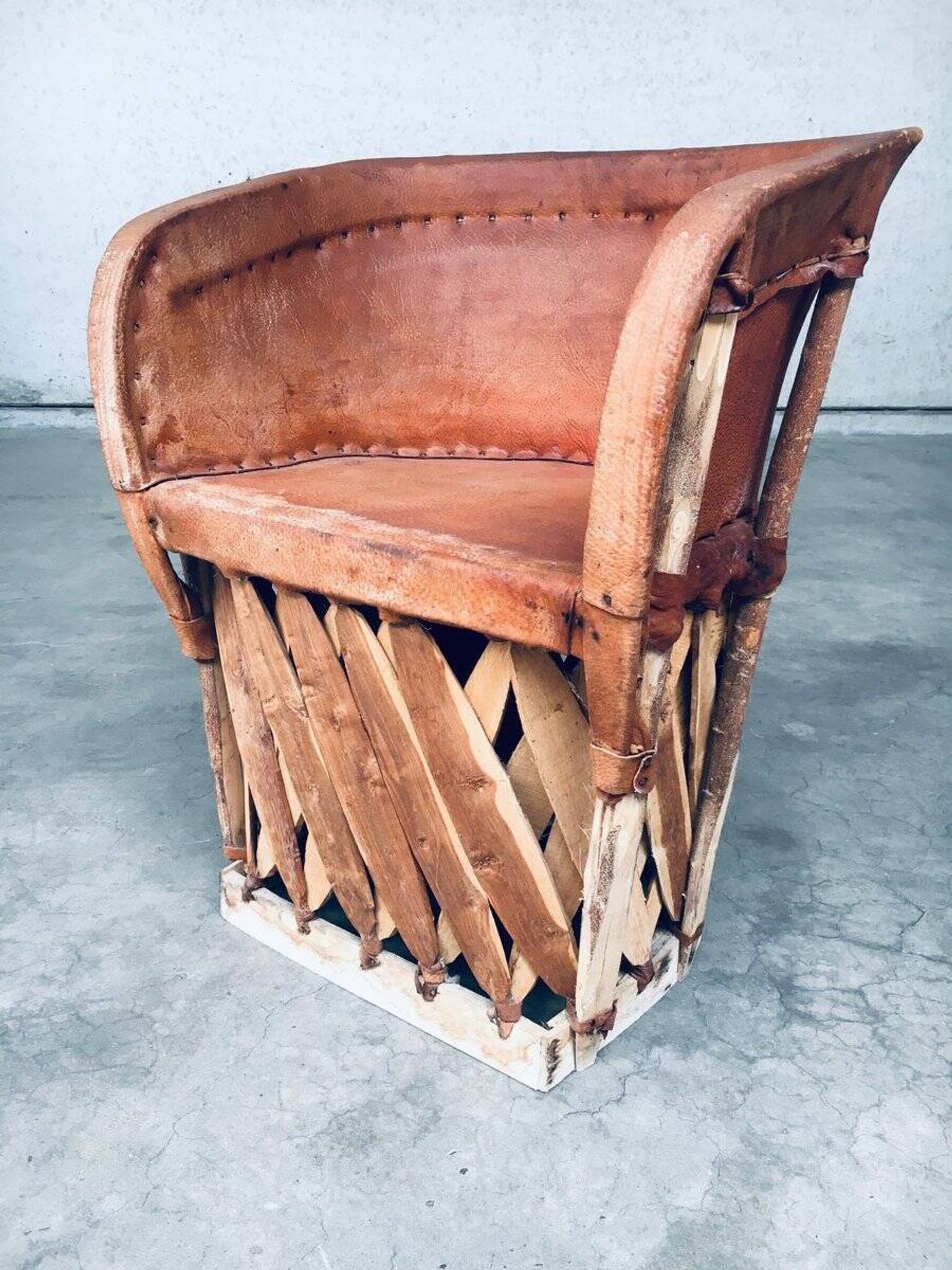 Mexican Art Populaire Artisan Made Leather Table & Chairs by Wim Rietveld, 1970s, Set of 5