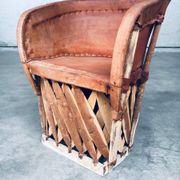 Mexican Art Populaire Artisan Made Leather Table & Chairs by Wim Rietveld, 1970s, Set of 5