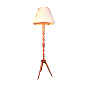 Lampadaire bois tourné tripode 1950s