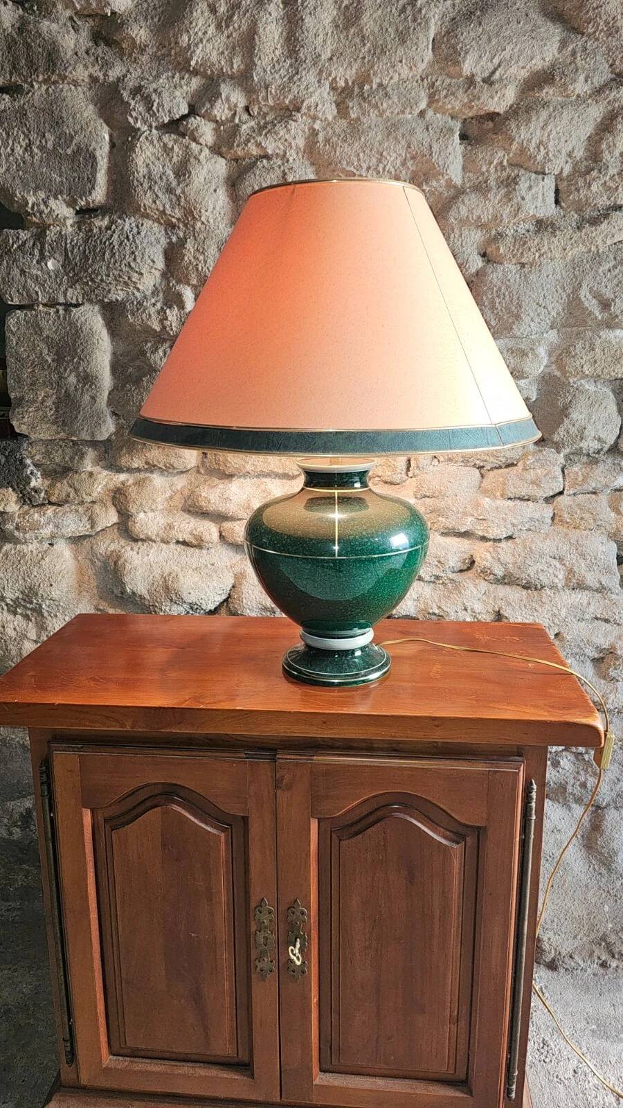 Grande lampe signée L. Drummer – céramique verte effet marbre