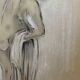 Signed charcoal pastel white portrait of a woman "the white towel"