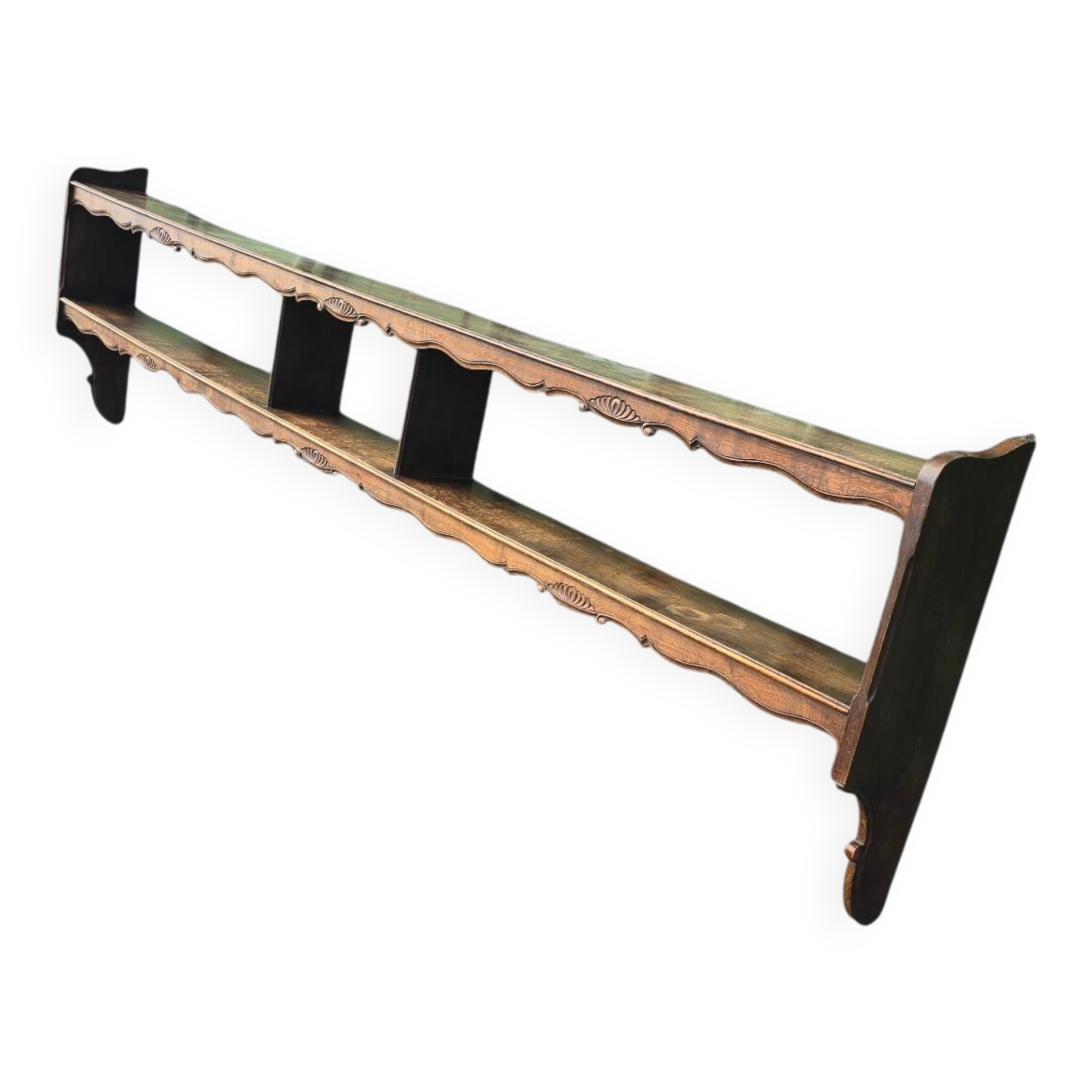 Large antique wall shelf in carved oak