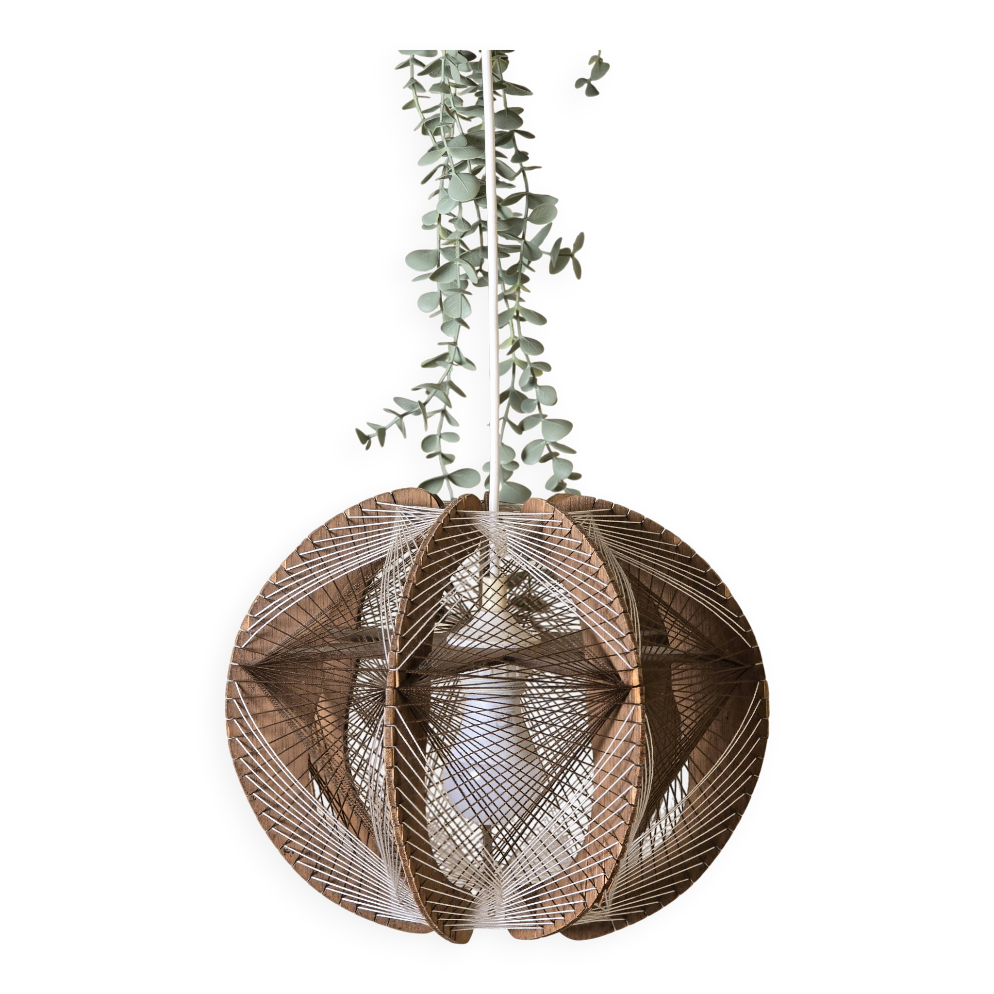 Vintage Scandinavian suspension string art wood and thread – 1970s design