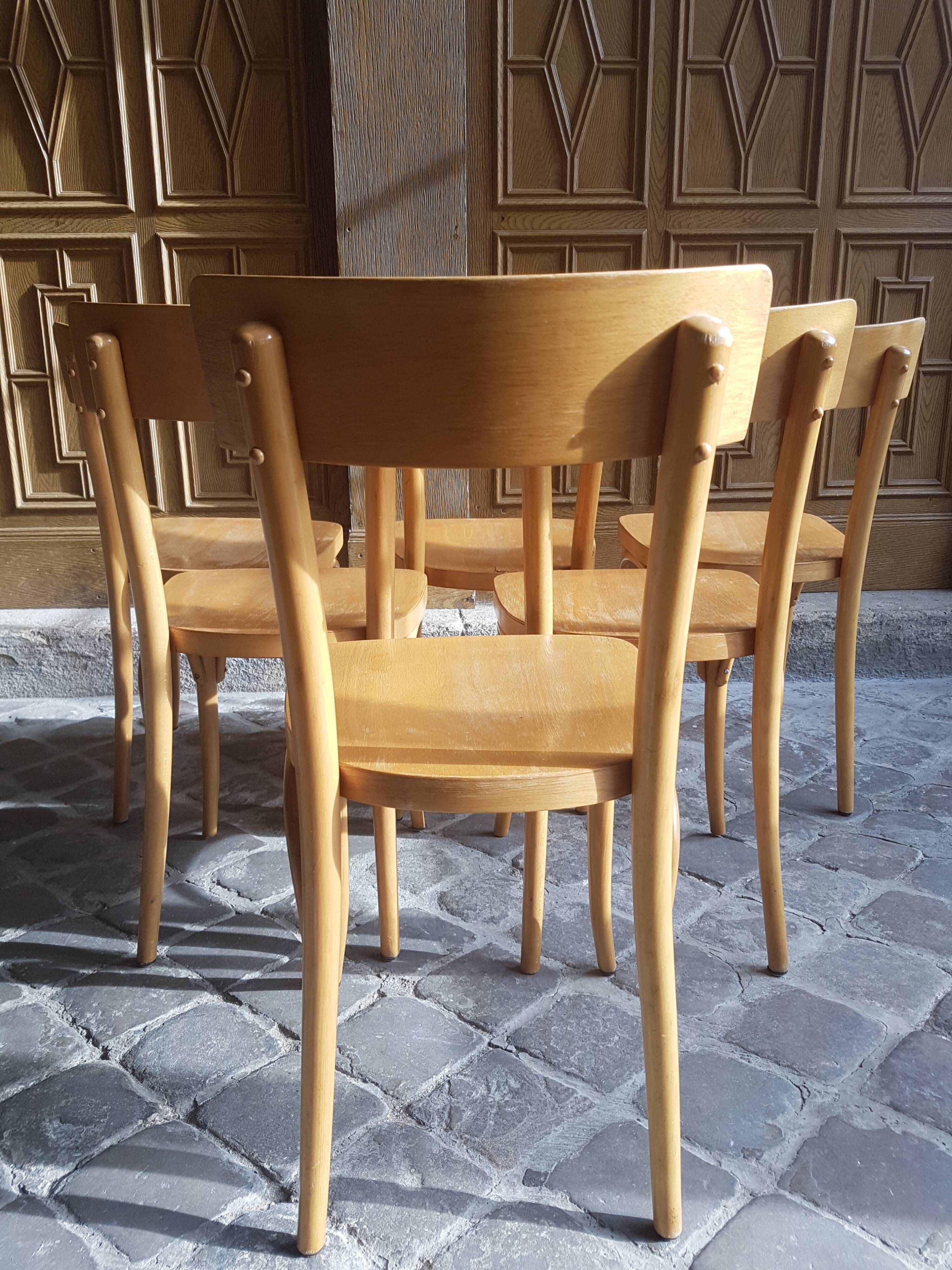 Lot of 6 vintage light wooden bistro chairs