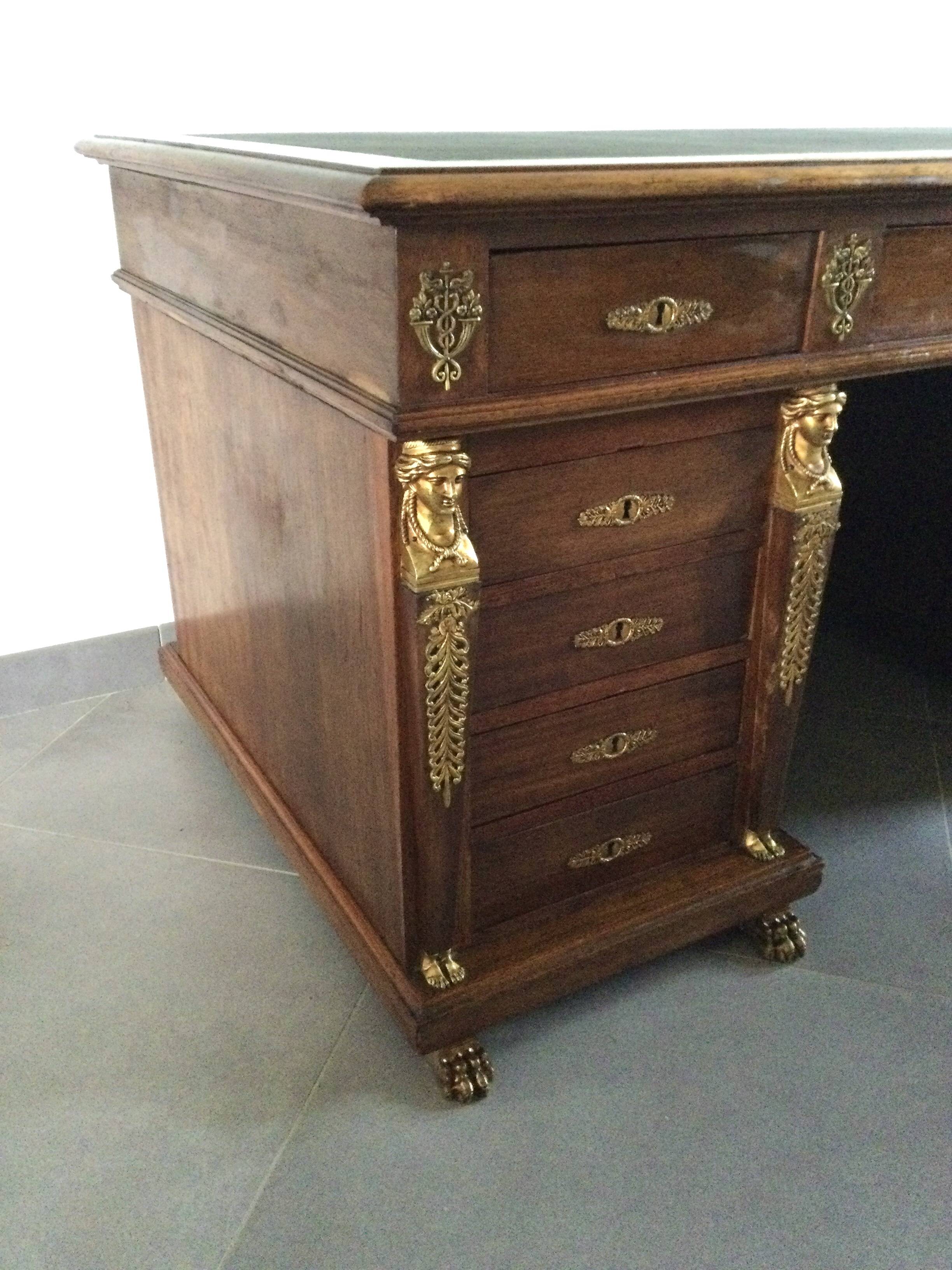 Empire desk with mahogany and oak pedestals