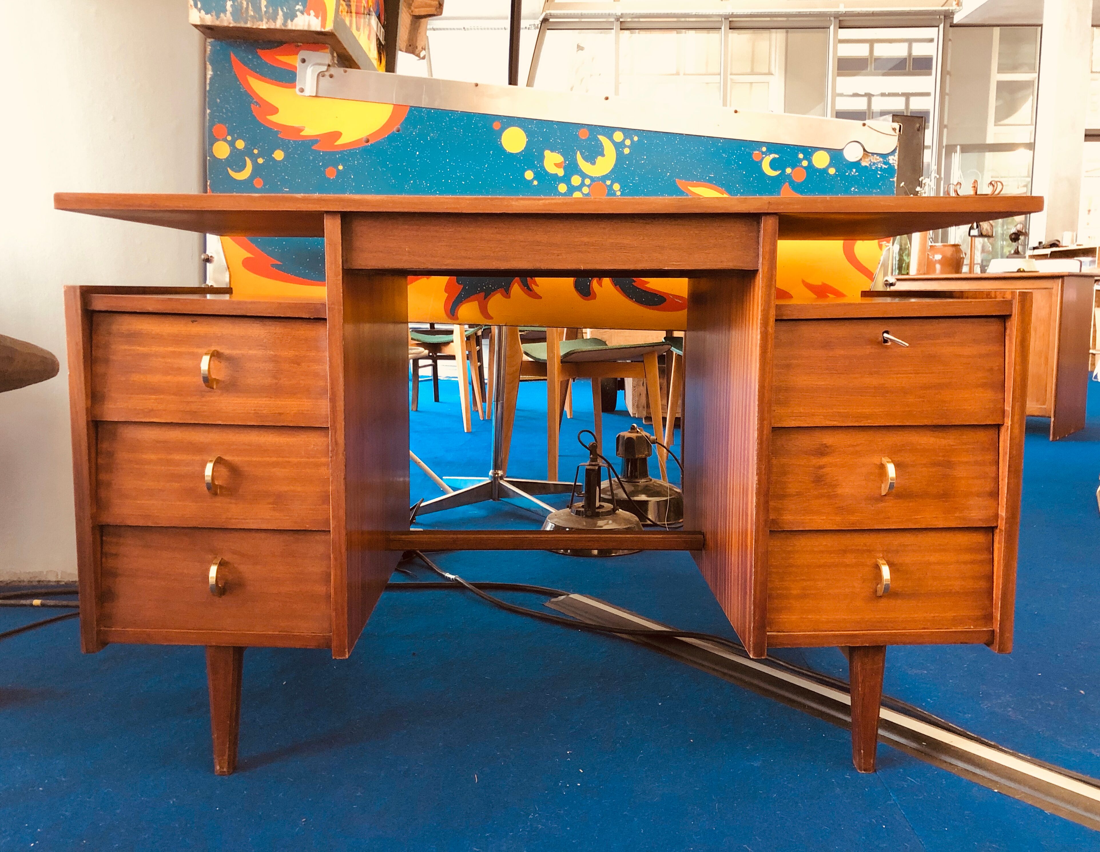 Mahogany writing desk 6 drawers 1960