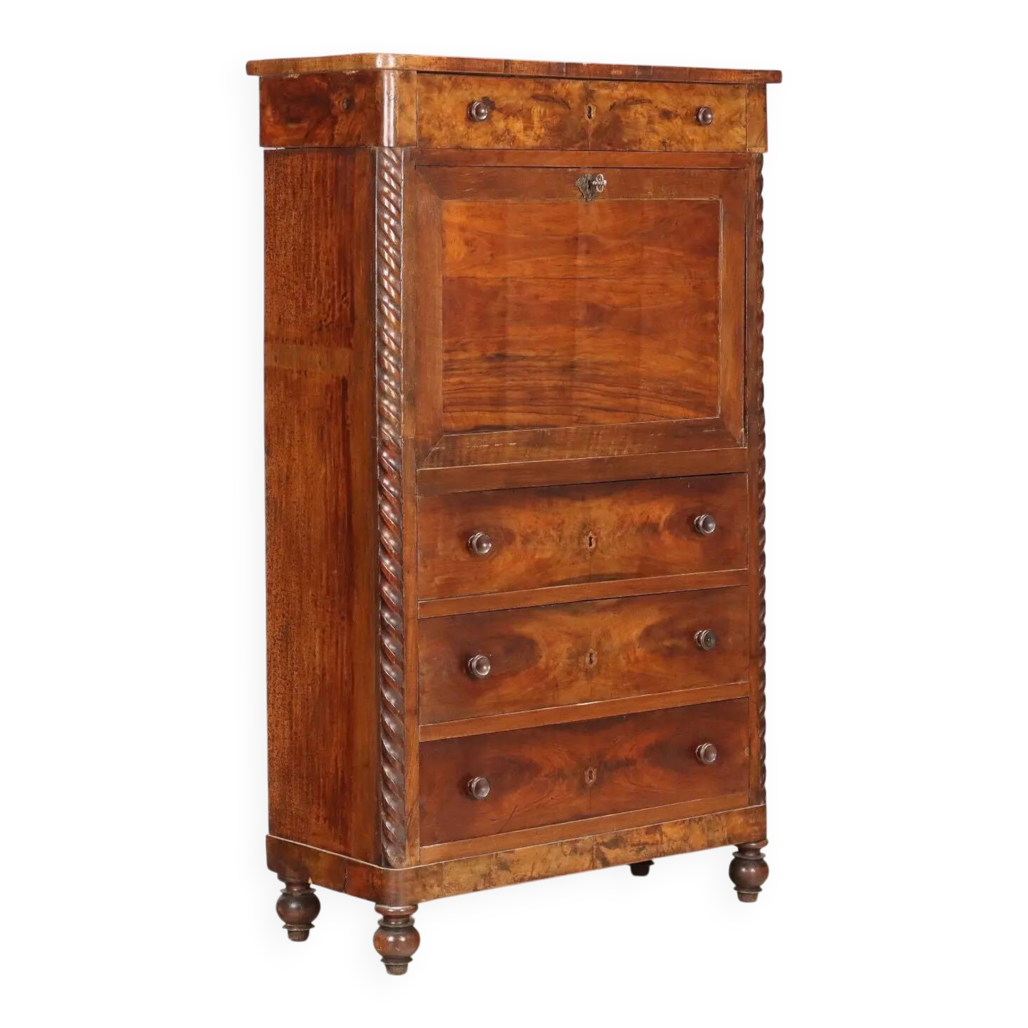 Antique mahogany secretary with leather, Italy, 19th century