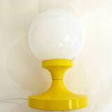1960s globe table lamp, yellow metal base