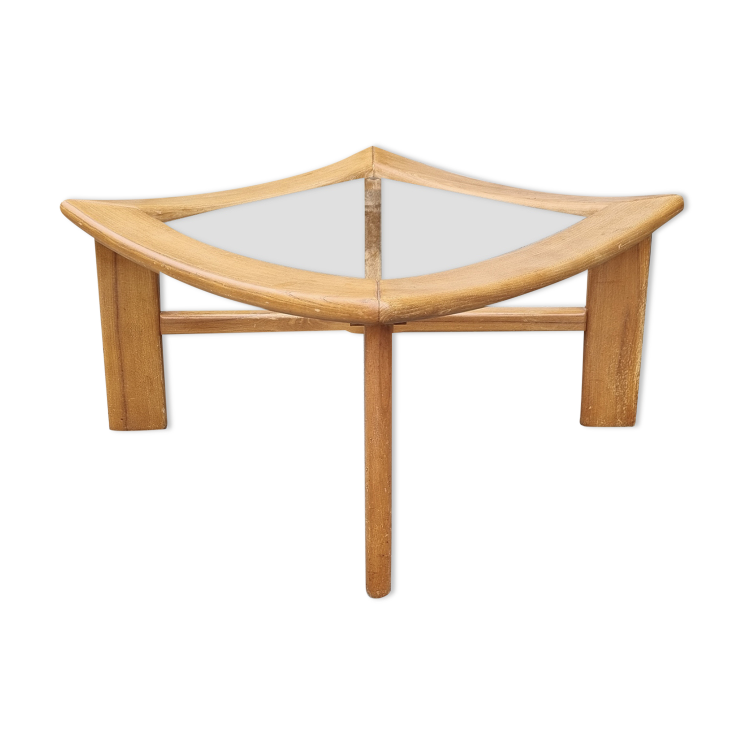 Scandinavian design coffee table, solid wood and glass, vintage, 70s