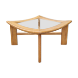 Scandinavian design coffee table, solid wood and glass, vintage, 70s