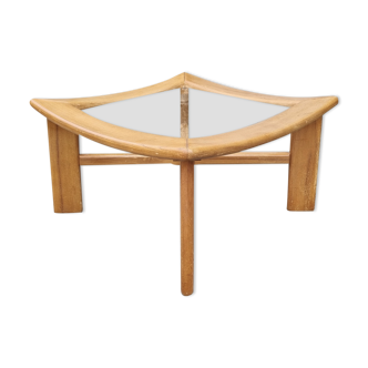 Table basse design scandinave, bois massif et verre, vintage, années 70