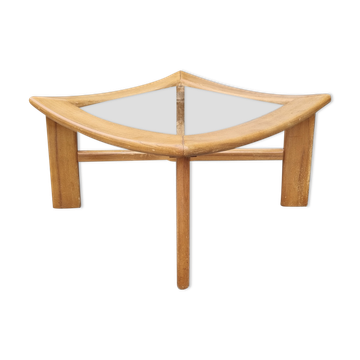 Table basse design scandinave, bois massif et verre, vintage, années 70