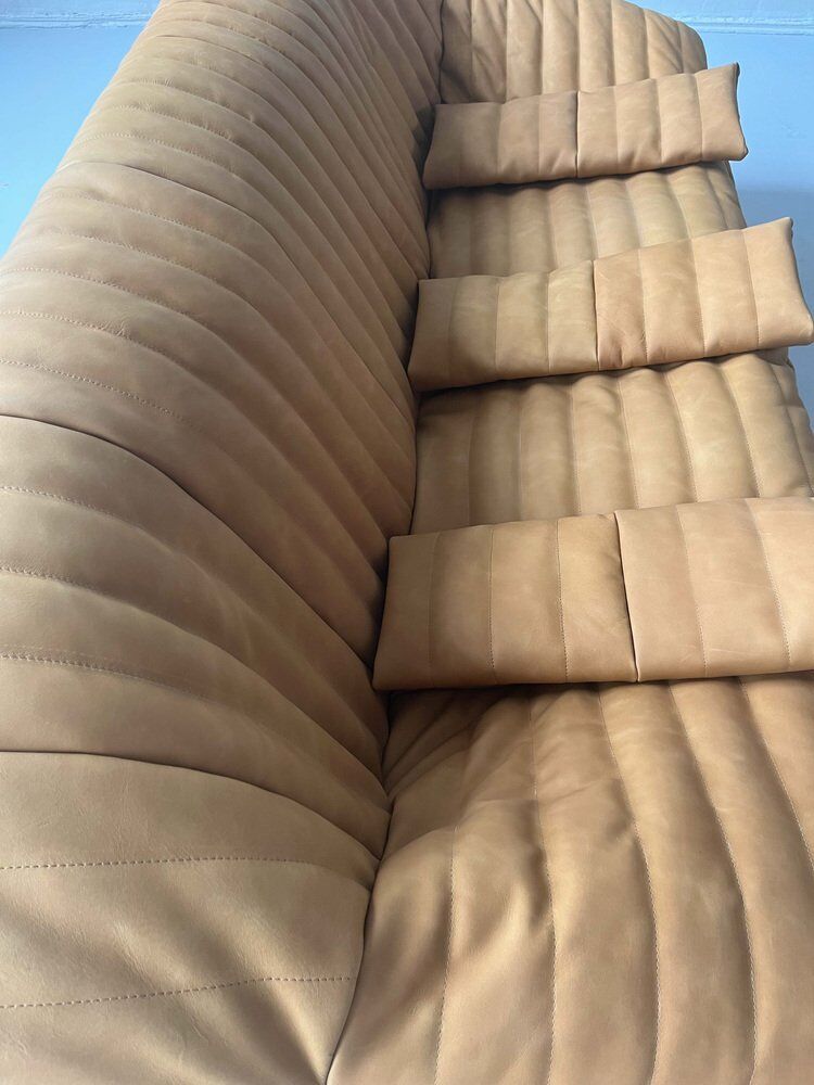 Camel leather 3-seater sofa attributed to Annie Hieronimus for Cinna Ligne Roset, 1973