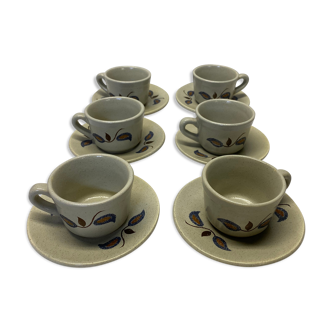 Ensemble de 6 tasses en grès vintage Saint Amand