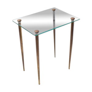 table vintage table verre avec pieds laiton guéridon