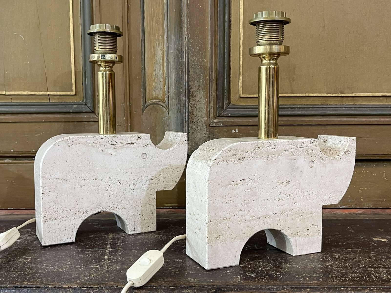 Pair of Italian travertine lamps by Fratelli Mannelli