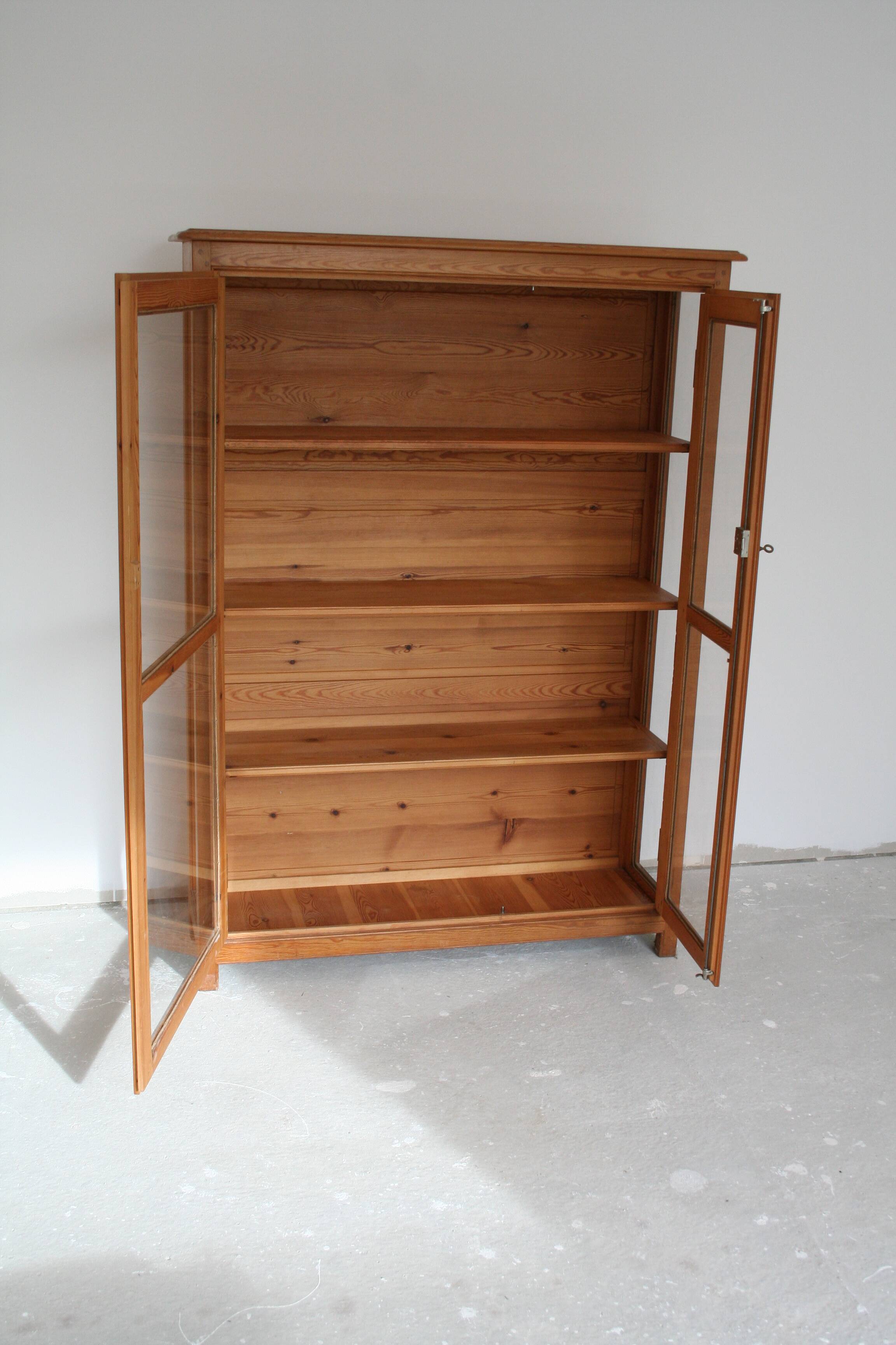 glass library natural solid wood
