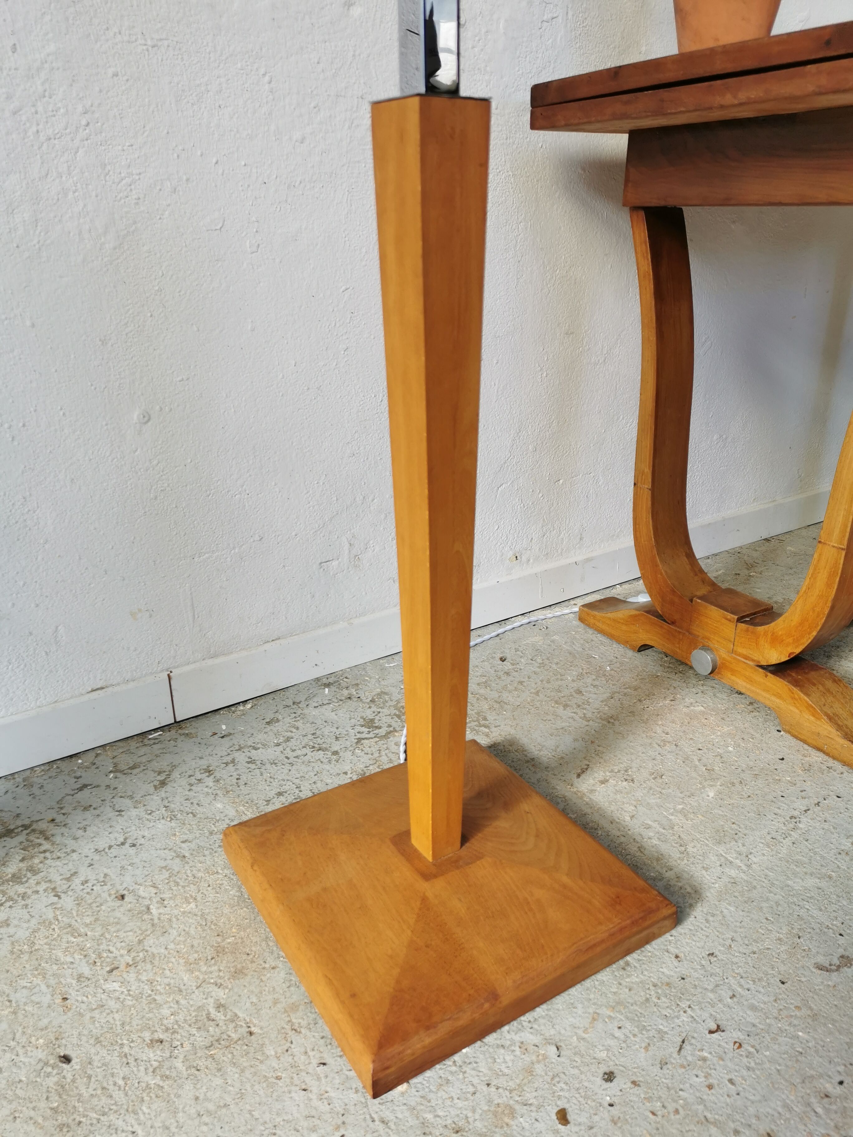 Art deco floor lamp Mazda chrome opaline wood