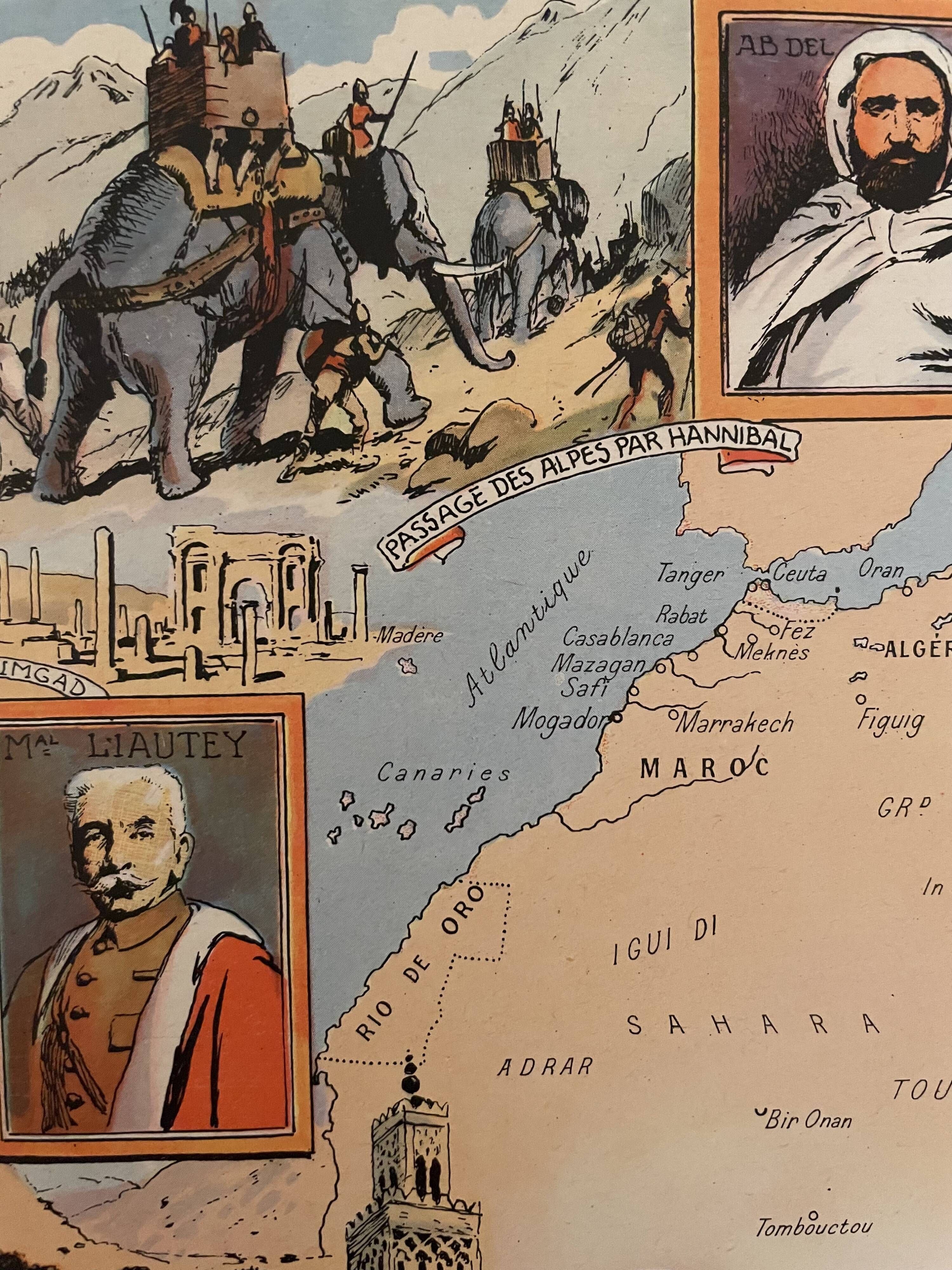 Old poster map of North Africa from 1948 - JP Pinchon
