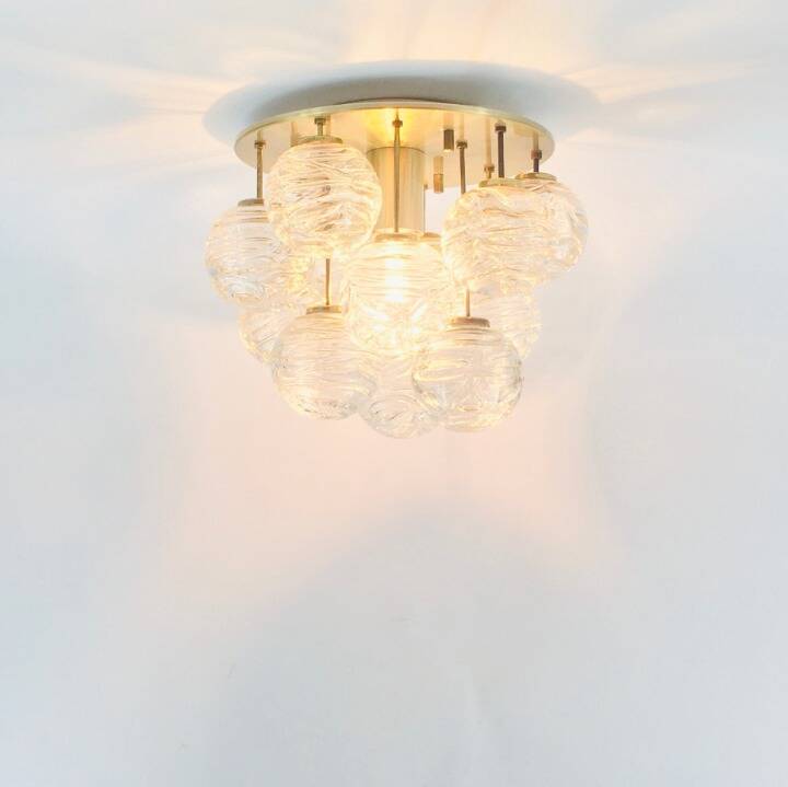 Mid-Century Murano Glass & Brass Flush Mount/Ceiling Light from Doria Leuchten, Germany, 1960s