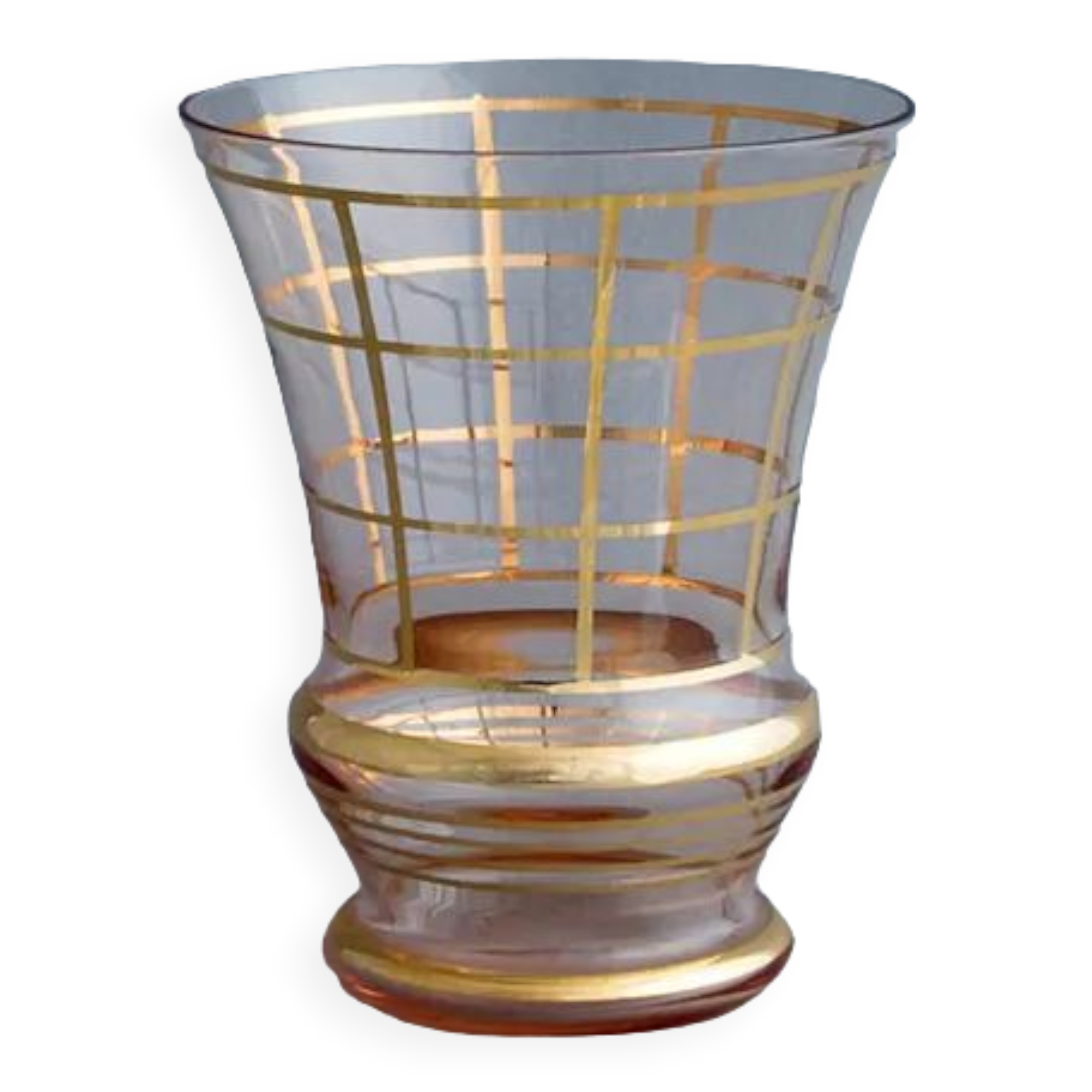 Art Deco vase with "modernist" design gilded with fine gold.  Verreries Laeken Belgium - circa 1950