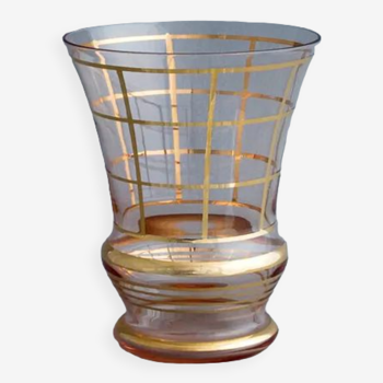 Vase Art Deco au design "moderniste" doré à l'or fin, verreries Laeken Belgique - circa 1950