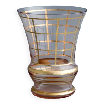 Art Deco vase with "modernist" design gilded with fine gold.  Verreries Laeken Belgium - circa 1950