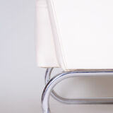 White leather Halabala armchairs made in 1930s Czechia - Fully restored